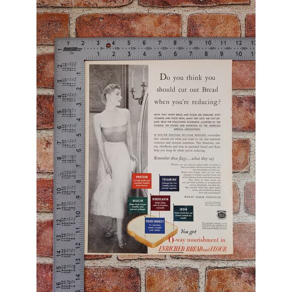 1950 Wheat Flour Institute Bread Elegant Woman - Diet Advice - Vtg Print Ad - Picture 4 of 6